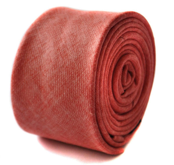 coral red slim linen tie